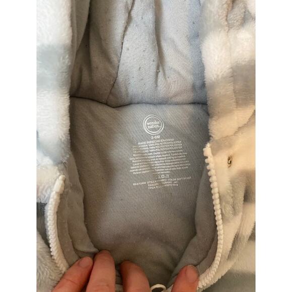 baby snowsuit size 3-6 months gray white gender neutral stripes hood mittens hat - Picture 2 of 3